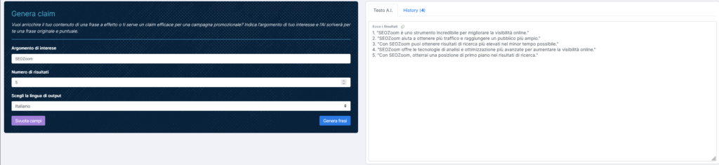 Possibili claim per la keyword SEOZoom