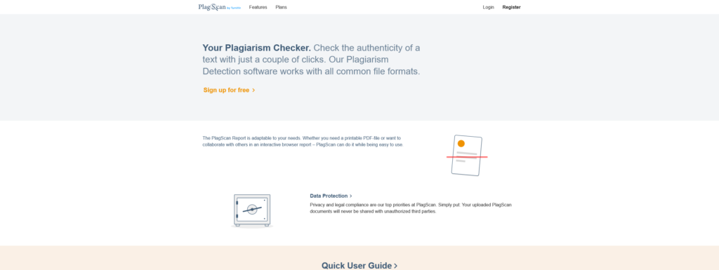 la home page di PlagScan
