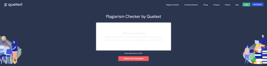 La home page di Quetext