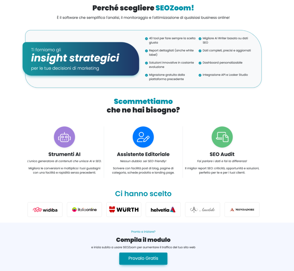 esempio di landing page di SEOZoom