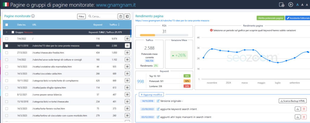 Pagine Monitorate di SEOZoom